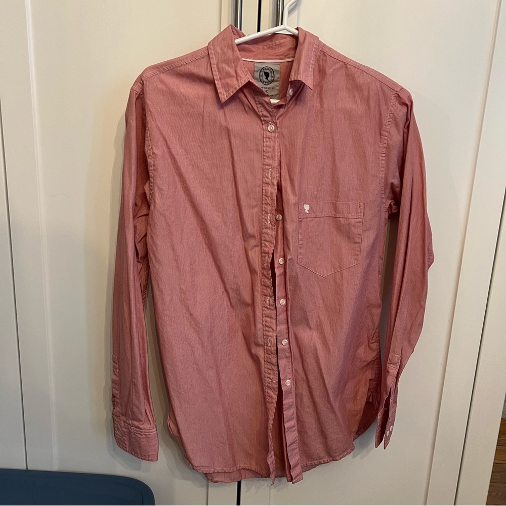 Aritzia // Talula Boyfriend Fit Red + White Oxford, Size Small - Picture 2 of 8